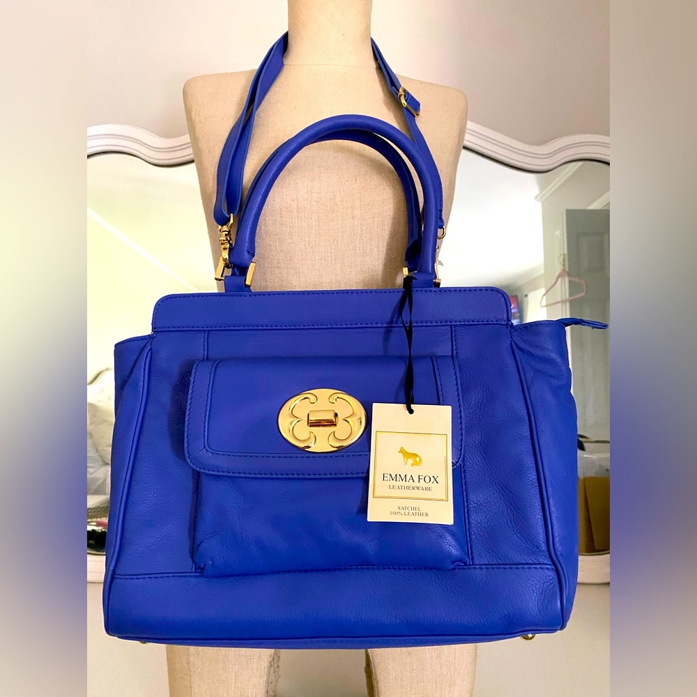 🦊 Emma Fox Electric Blue leather satchel - Picture 1 of 7